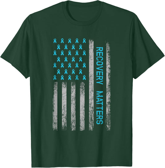 Drug Alcohol Addiction Recovery Warrior - American Flag Small T-Shirt - T-Shirt | Forest