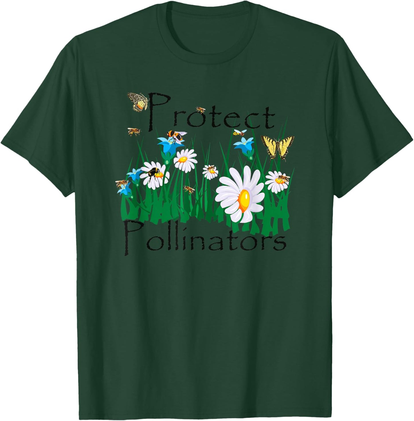 Protect Pollinators Bees Butterflies Flowers Botanical T-Shirt - T-Shirt | Forest