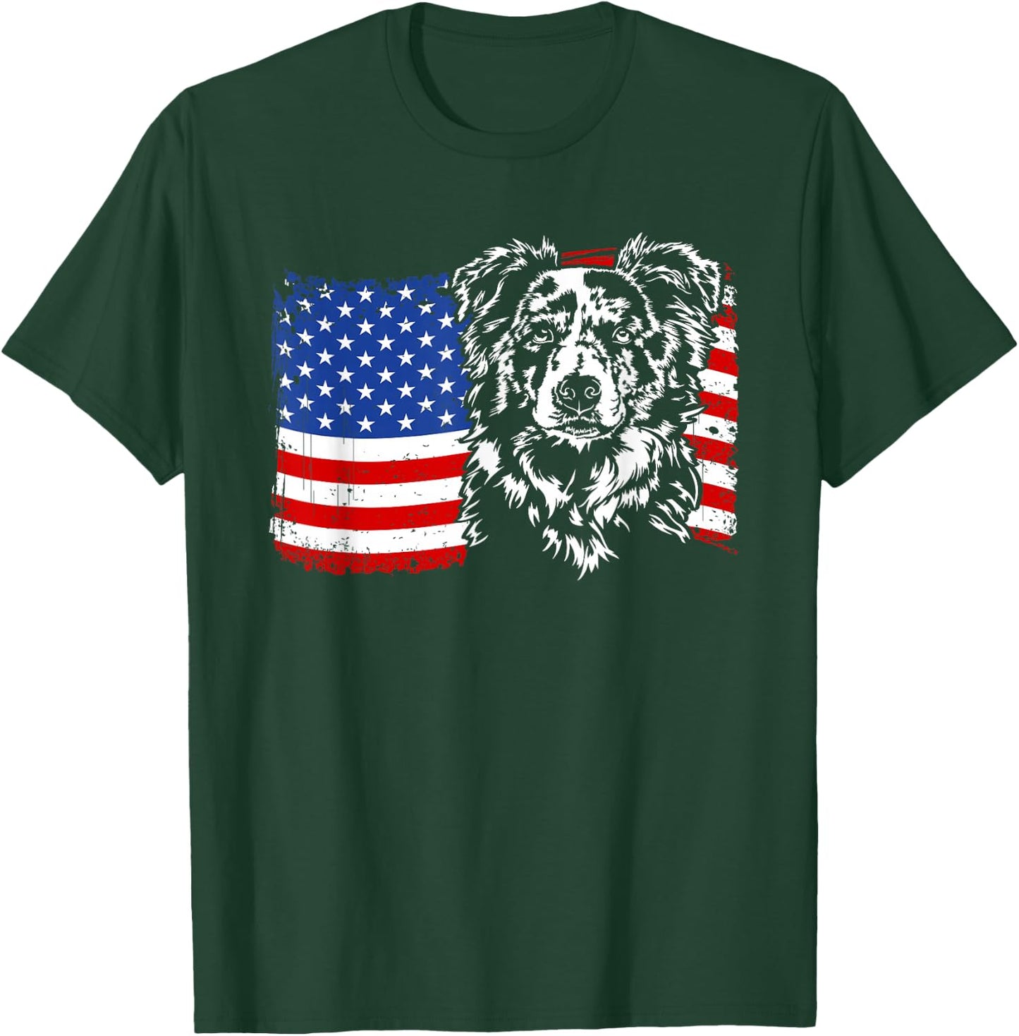 Proud merle Border Collie American Flag patriotic dog gift T-Shirt - T-Shirt | Forest
