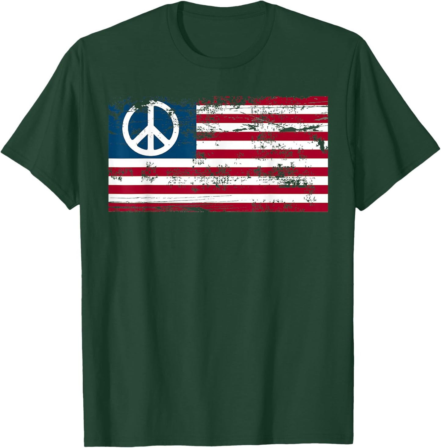 Distressed American USA Flag with Peace Sign T-Shirt - T-Shirt | Forest