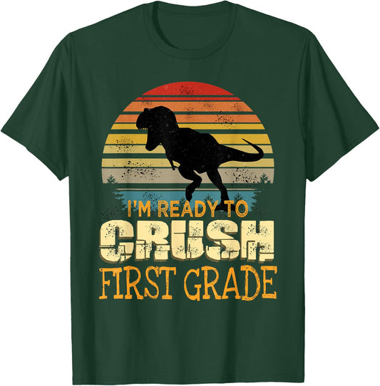 Ready To Crush First Grade 1st Day Of School Dinosaur Boys T-Shirt - T-Shirt | Forest
