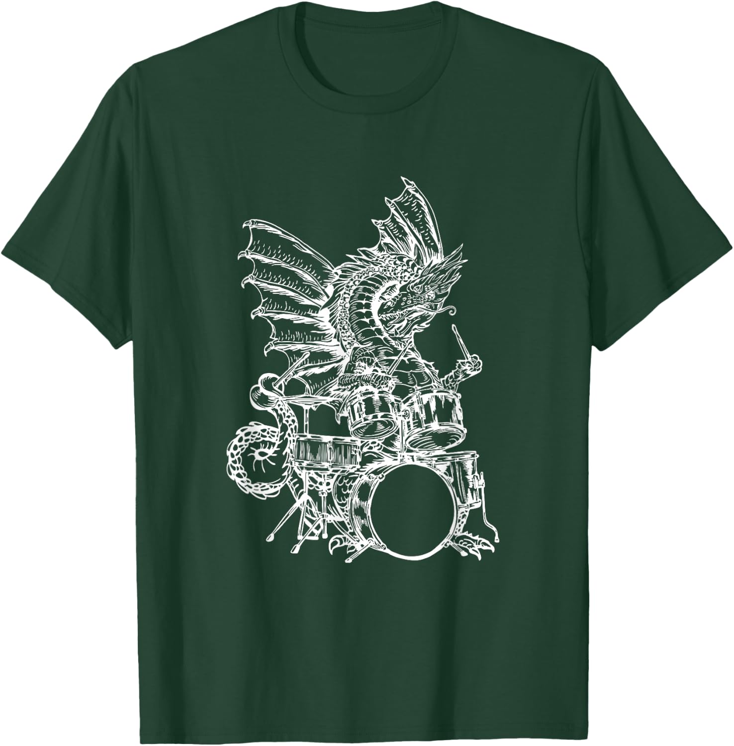 Dragon Playing Drums Cool Animal Funny Drummer Rock Musician T-Shirt - T-Shirt | Forest