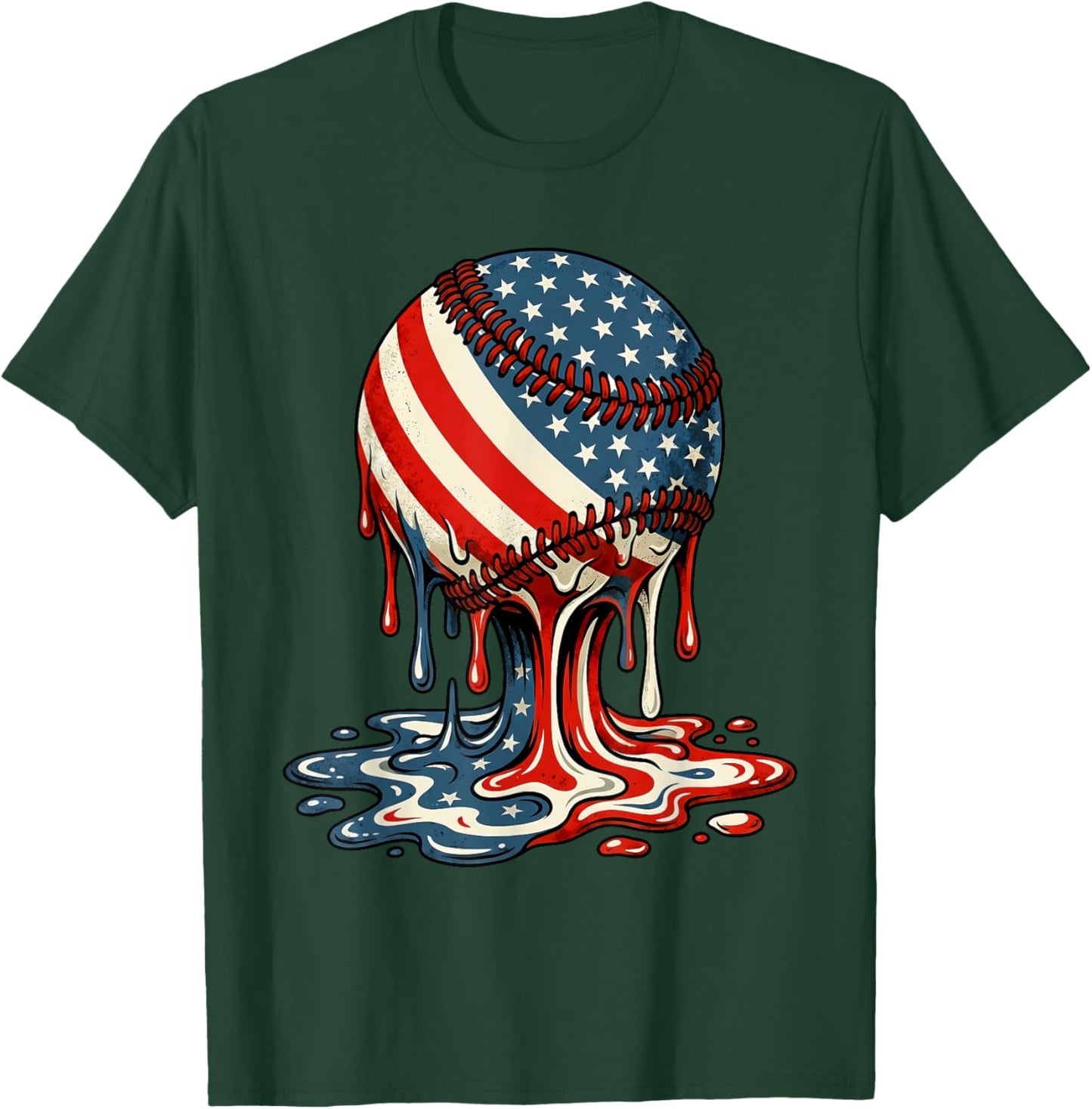 Baseball Drip American Patriotic 4th of July Boys Kids Youth T-Shirt - T-Shirt | Forest