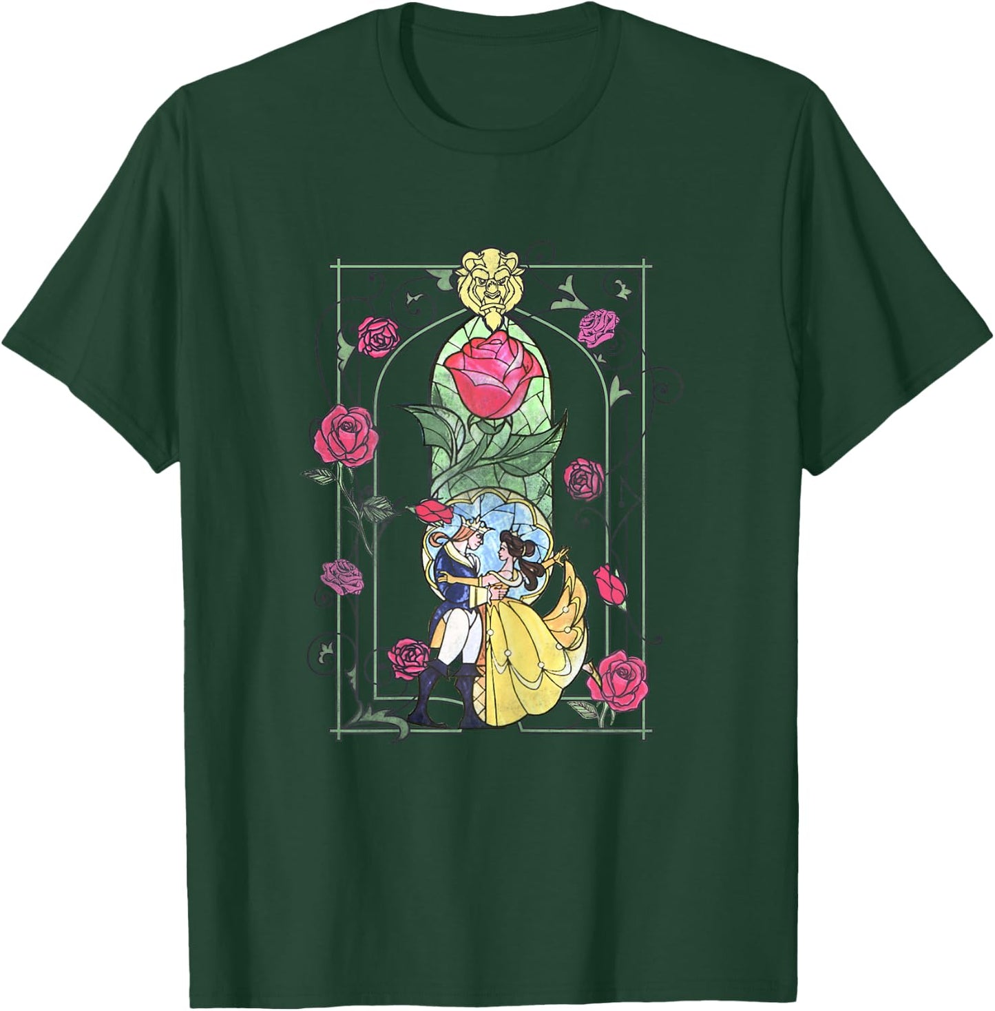 Disney Beauty And The Beast Stained Glass Graphic T-Shirt - T-Shirt | Forest