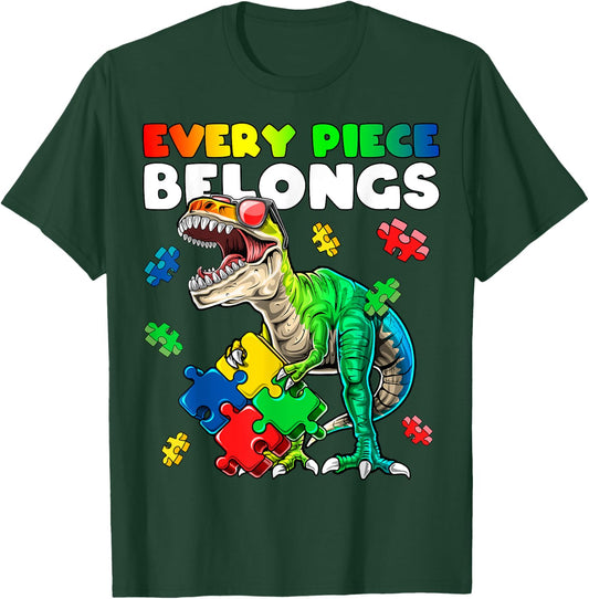 Every Piece Belongs Dinosaur Autism Awareness Puzzle Gift T-Shirt - T-Shirt | Forest