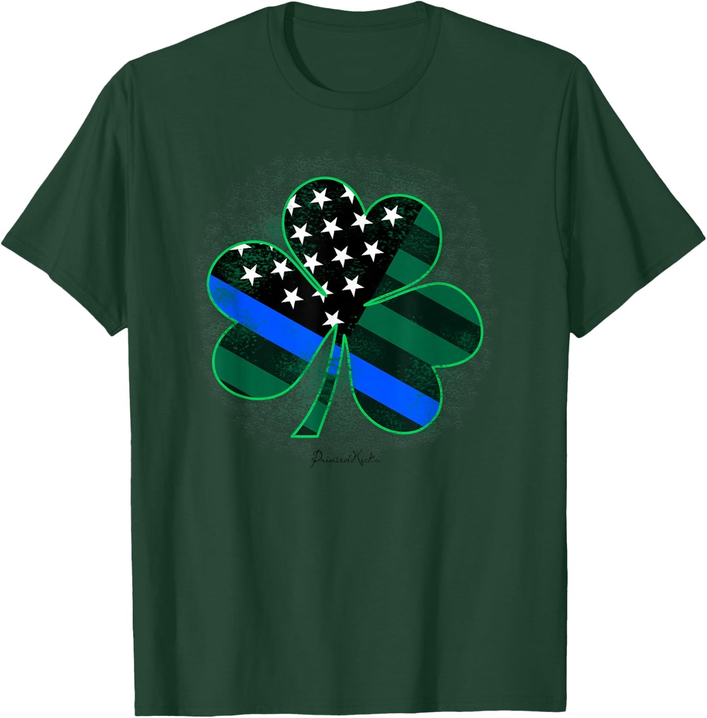 Thin Blue Line St Patricks Day Shirt Police Shamrock T-Shirt - T-Shirt | Forest