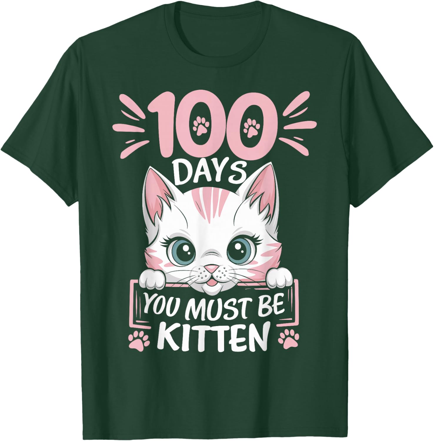 100th Day Of School Cat You Must Be Kitten Student Kids T-Shirt - T-Shirt | Forest