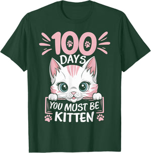 100th Day Of School Cat You Must Be Kitten Student Kids T-Shirt - T-Shirt | Forest