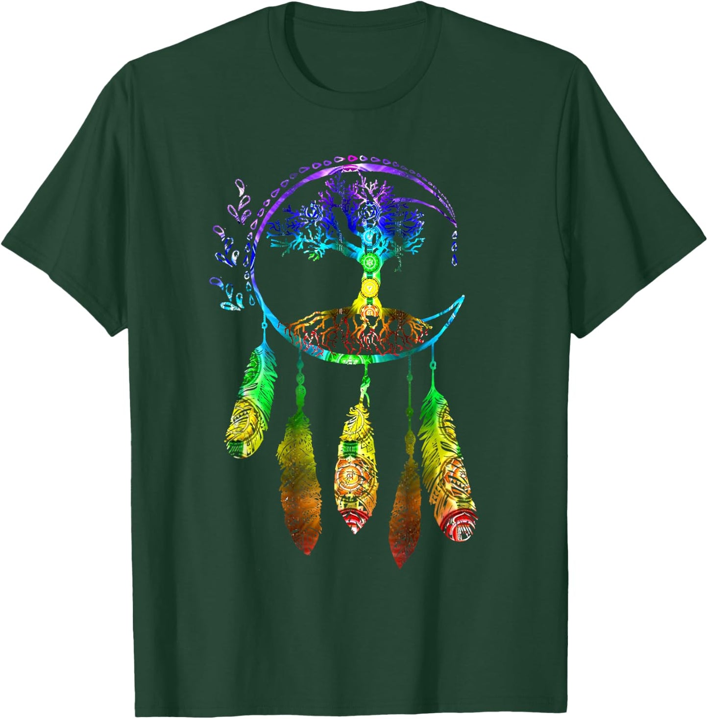 Moon Dream Catcher Feathers Tree of Life Gift T-Shirt - T-Shirt | Forest