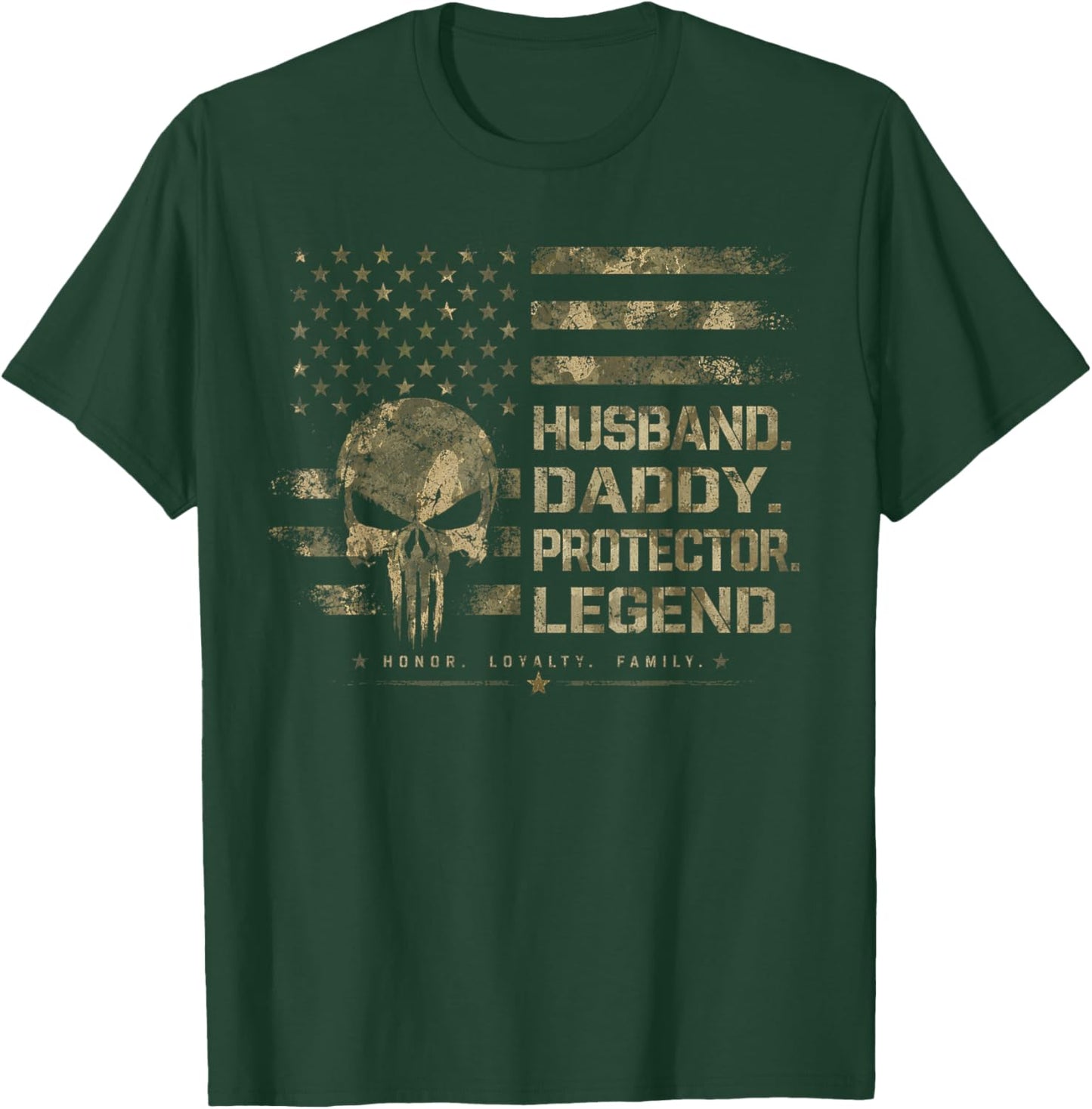 Husband Daddy Protector Legend Fathers Day American Flag T-Shirt - T-Shirt | Forest