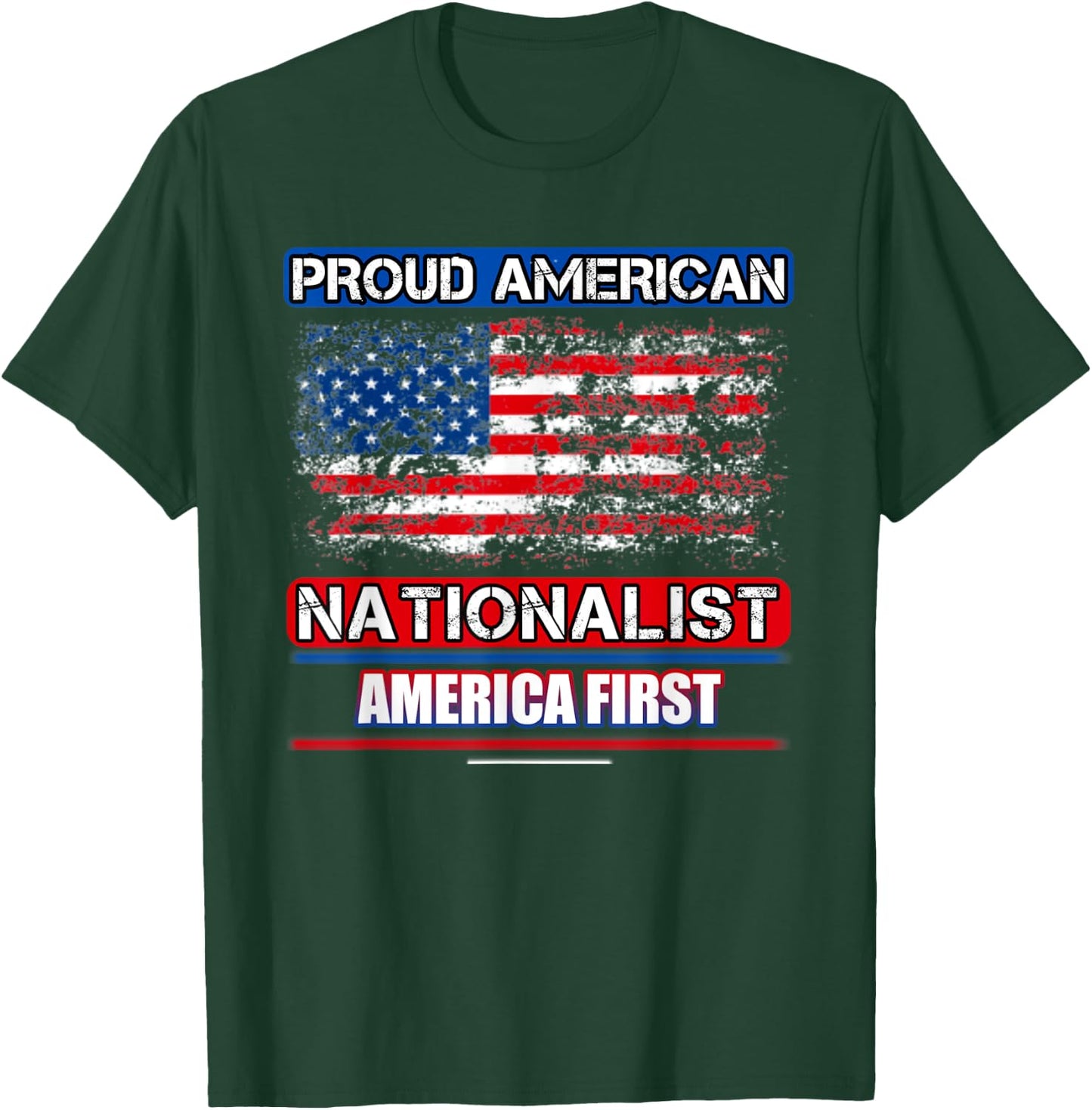 American Flag Proud American, -Adults, Black, Small, Short Sleeve, Classic Fit, Cotton T-Shirt - T-Shirt | Forest