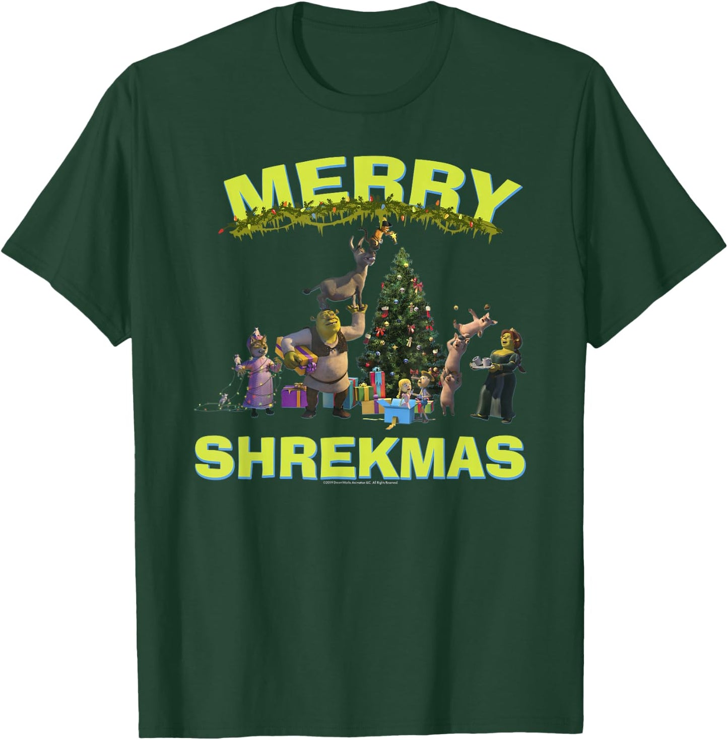 Shrek Group Shot Friends Merry Shrekmas Bold Holiday Text T-Shirt - T-Shirt | Forest