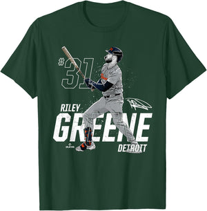 Dynamic Pose Riley Greene Detroit Baseball MLBPA T-Shirt - T-Shirt | Forest