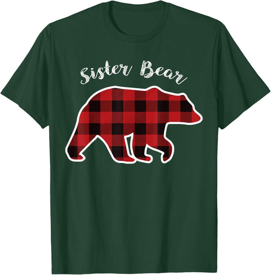 Sister Bear | Women Red Plaid Christmas Pajama Gift T-Shirt - T-Shirt | Forest