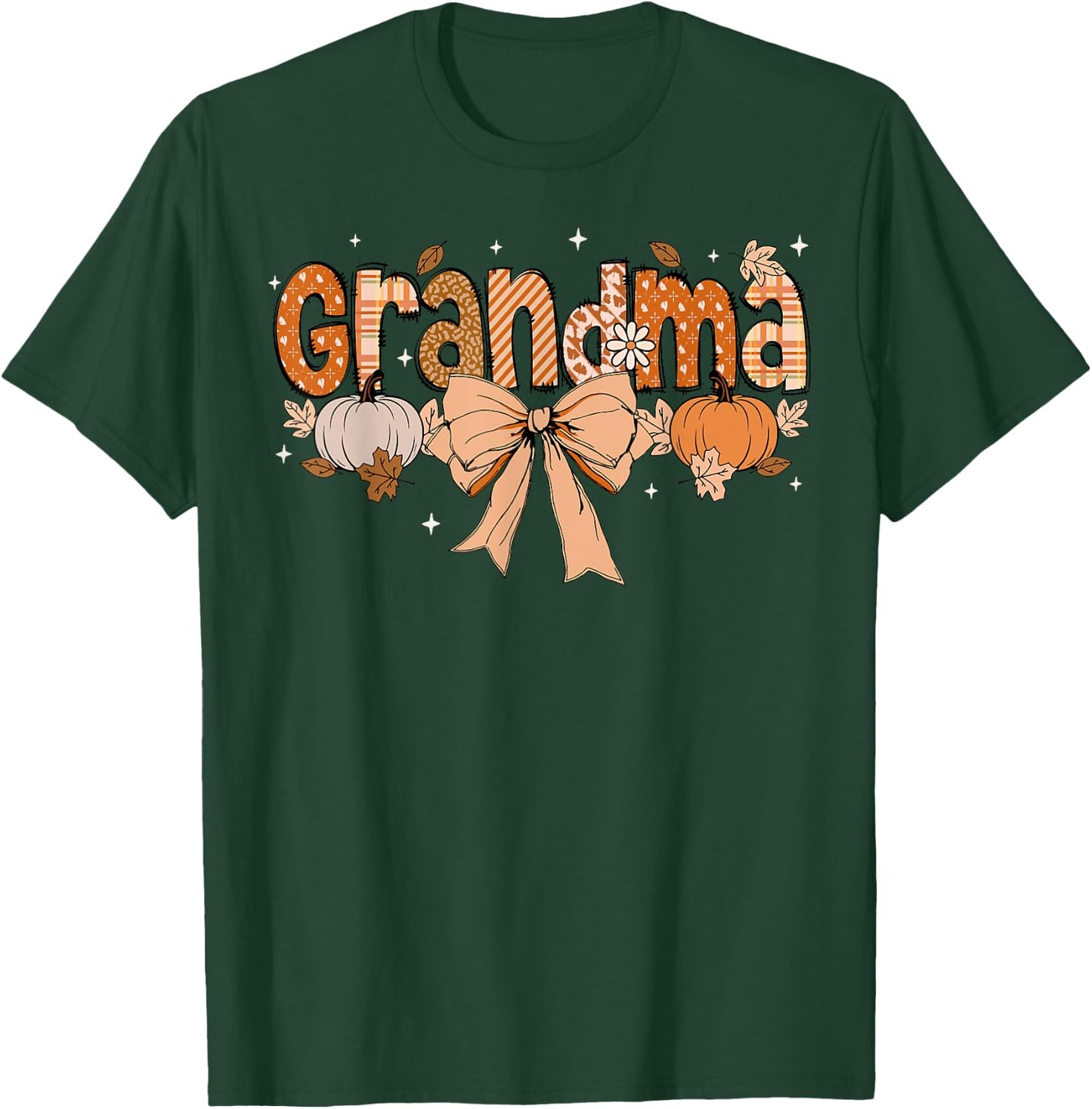 Grandma Pumpkin Fall Coquette Bow Thanksgiving Mom Women T-Shirt - T-Shirt | Forest