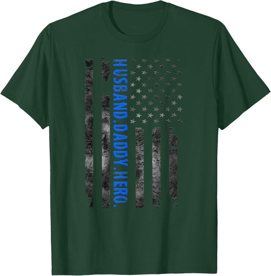 Husband Daddy Hero Police Officer Sheriff Deputy Fathers Day T-Shirt - T-Shirt | Forest