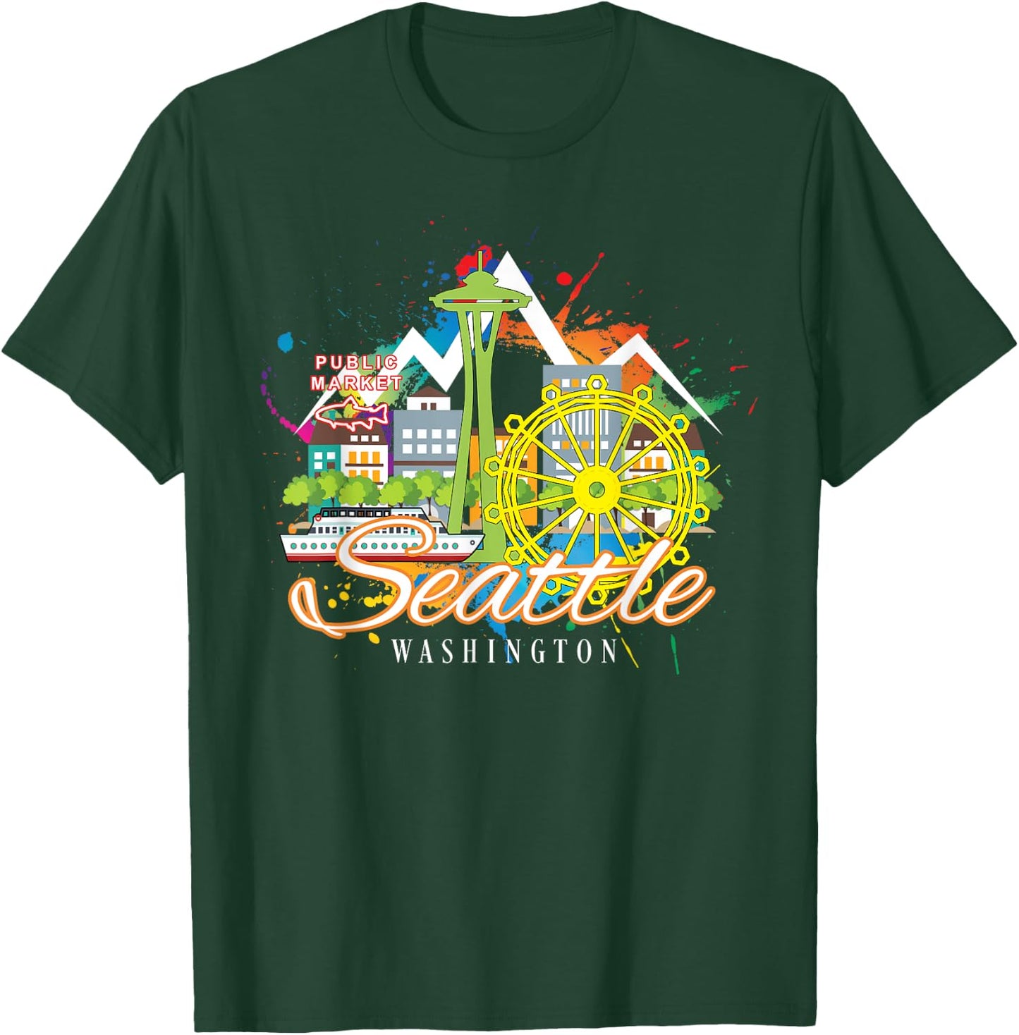 Seattle Washington Space Needle Harbor Skyline Souvenir T-Shirt - T-Shirt | Forest