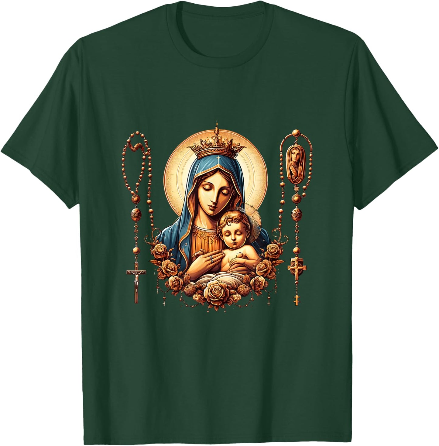 Holy Rosary Virgin Mary Baby Jesus Catholic Rosary Mysteries T-Shirt - T-Shirt | Forest