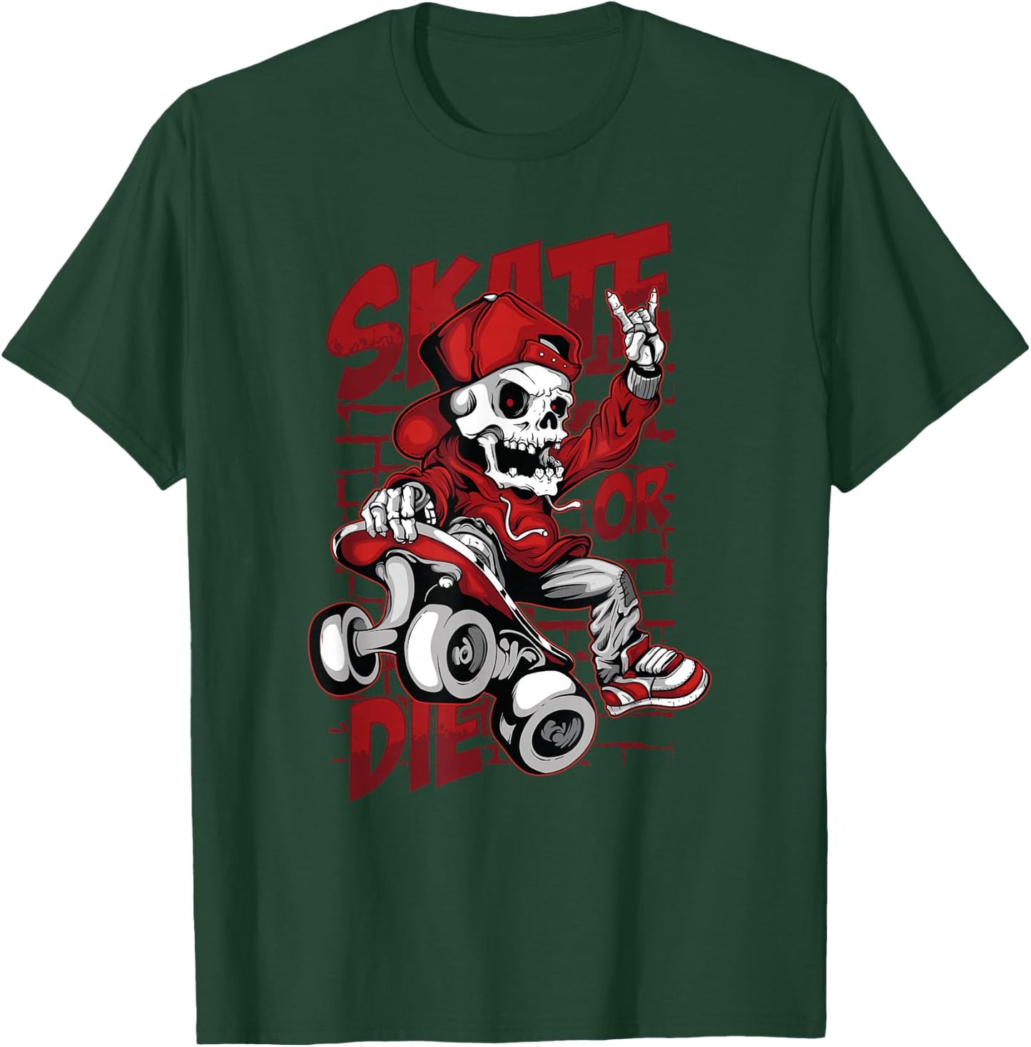 Skate or Die Skating Skeleton Skull Halloween Skateboard T-Shirt - T-Shirt | Forest
