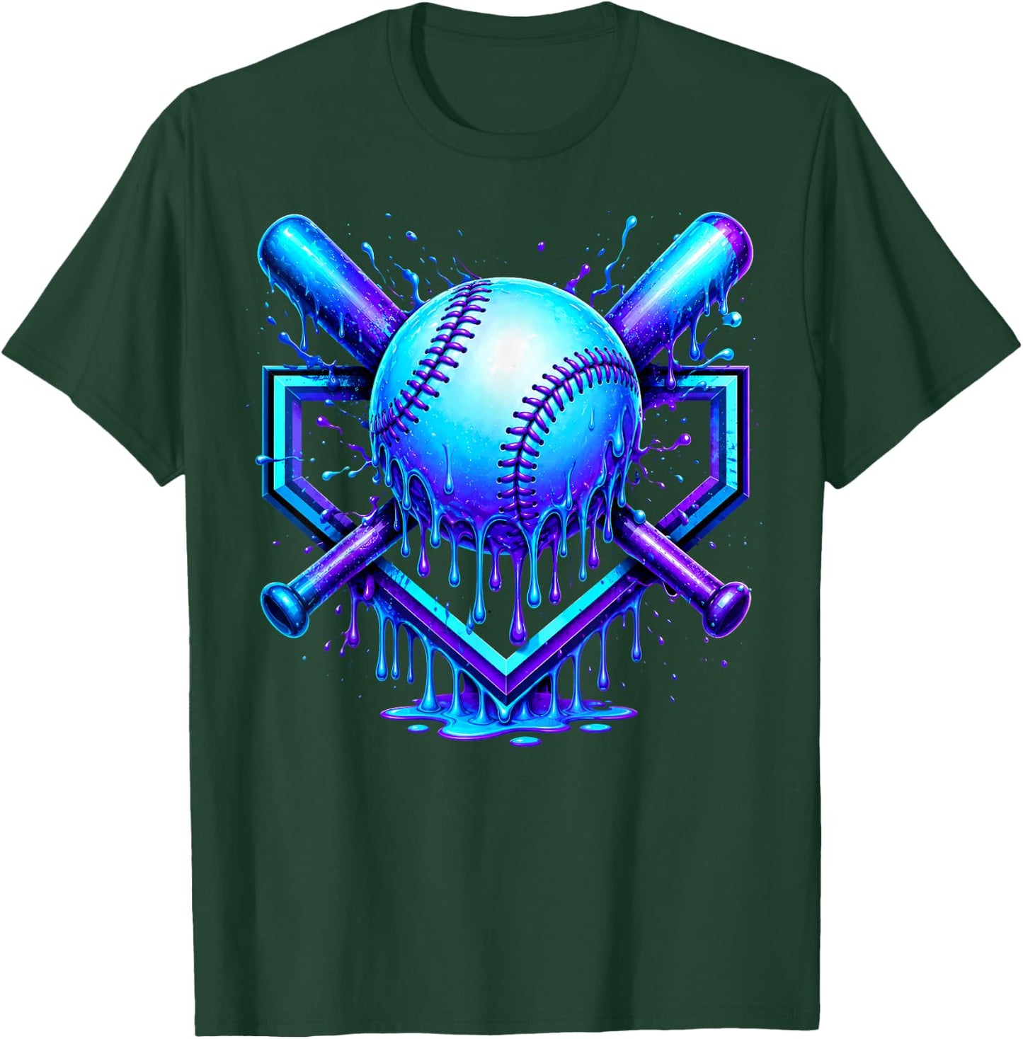 Baseball Drip Ice Cream Boys Cosmic Baseball Glow T-Shirt - T-Shirt | Forest
