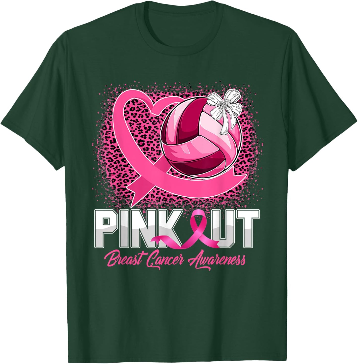 Pink Out Breast Cancer Awareness Volleyball Leopard Bleached T-Shirt - T-Shirt | Forest