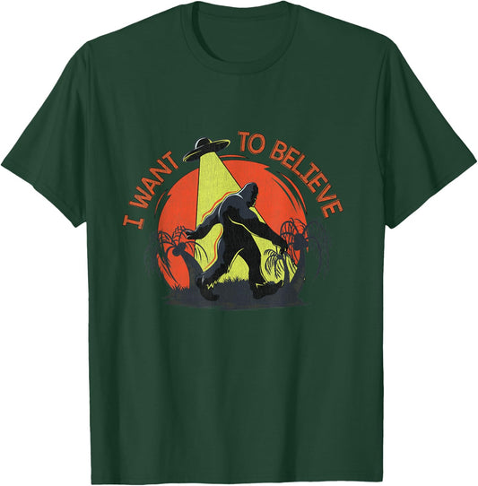Bigfoot ufo abduction - Sasquatch I want to believe T-Shirt - T-Shirt | Forest