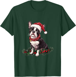 Cute Boston Terrier Dog Christmas Merry X-mas Graphic T-Shirt - T-Shirt | Forest