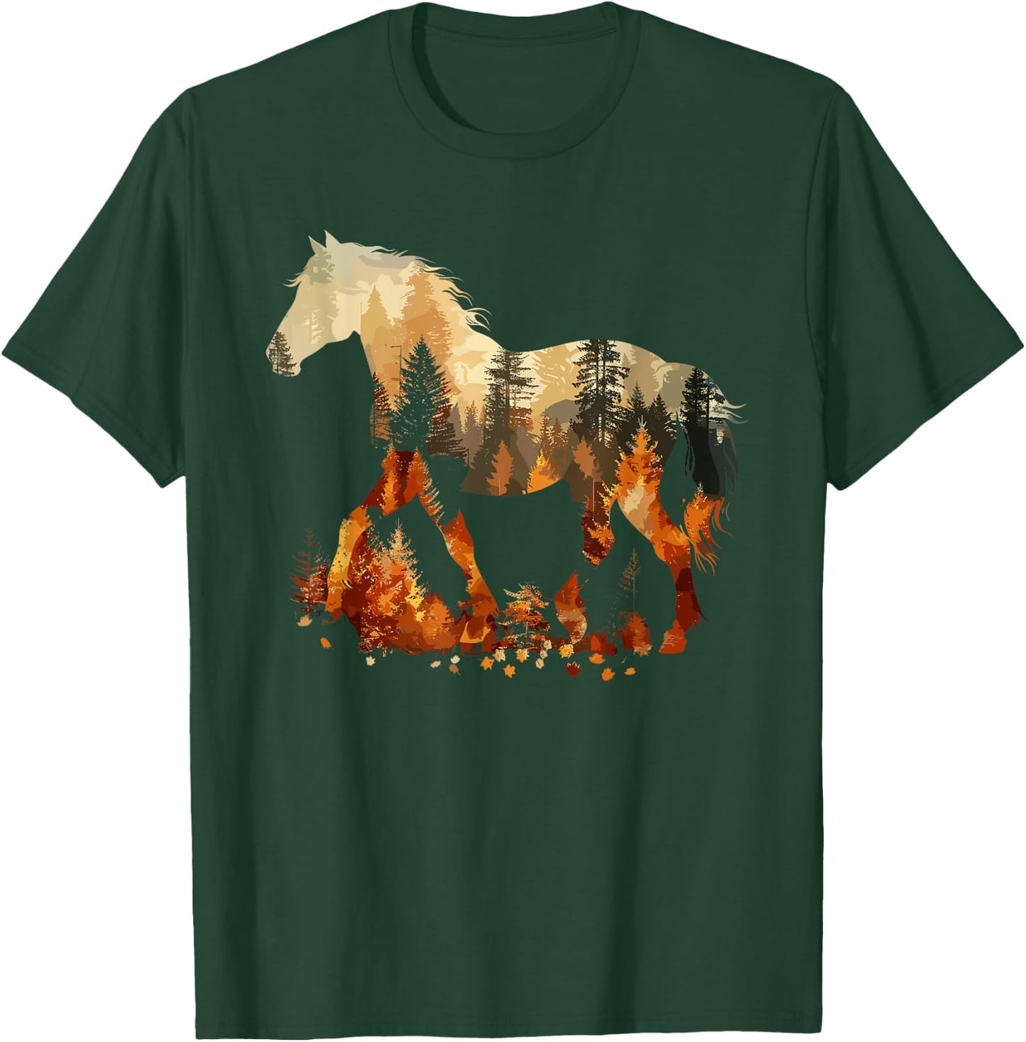 Cute Horse Lover Autumn Leaves Pony Animal Wildlife T-Shirt - T-Shirt | Forest