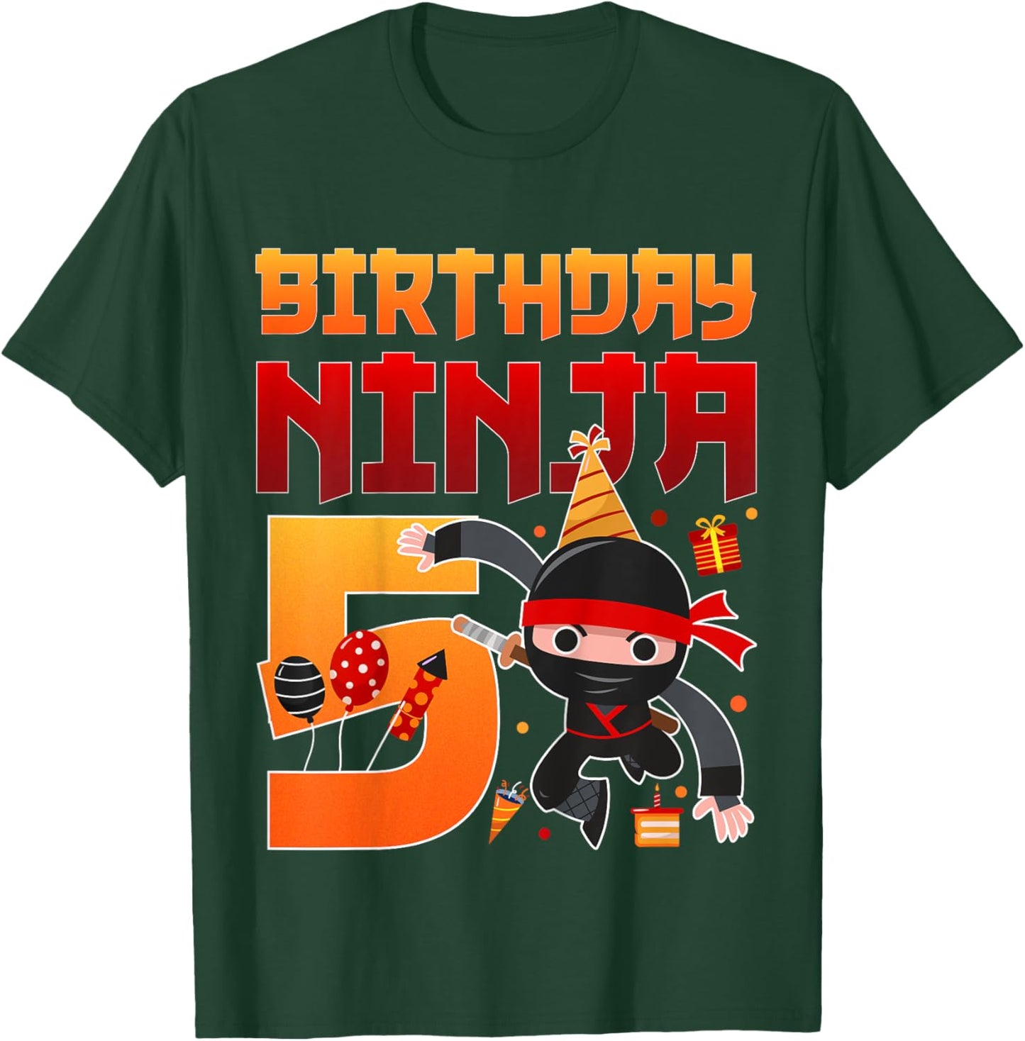 Ninja 5 birthday - Kids 5 Years Old Ninja 5th Birthday Party T-Shirt - T-Shirt | Forest