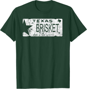 State Of Texas Brisket License Plate BBQ Pitmaster T-Shirt - T-Shirt | Forest