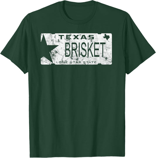 State Of Texas Brisket License Plate BBQ Pitmaster T-Shirt - T-Shirt | Forest