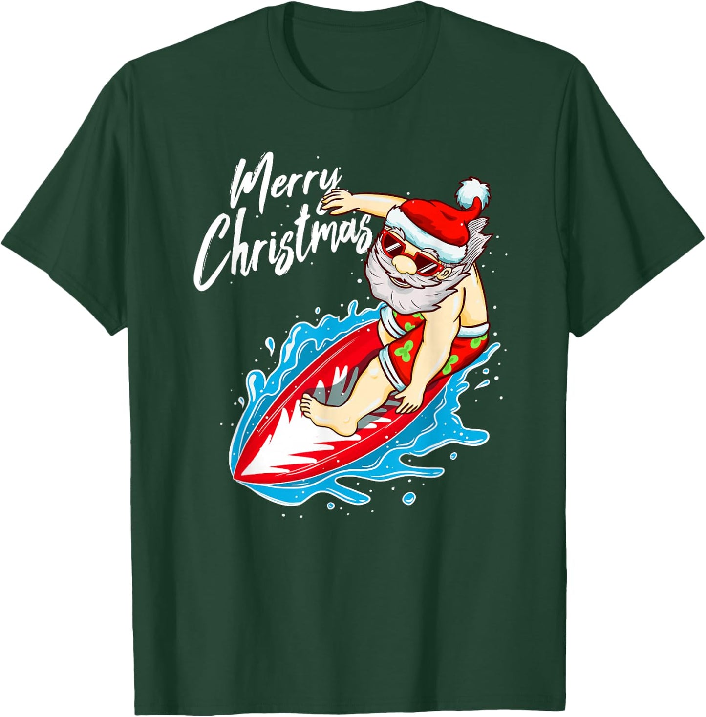 Funny Surfing Santa Claus Hawaiian Christmas Santa Surfing T-Shirt - T-Shirt | Forest