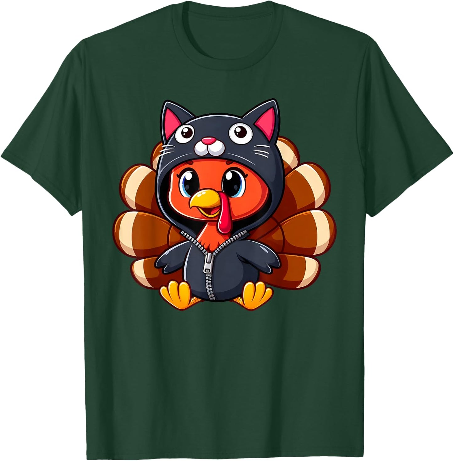 Turkey Costume Cat Funny Thanksgiving Turkey Women Men T-Shirt - T-Shirt | Forest