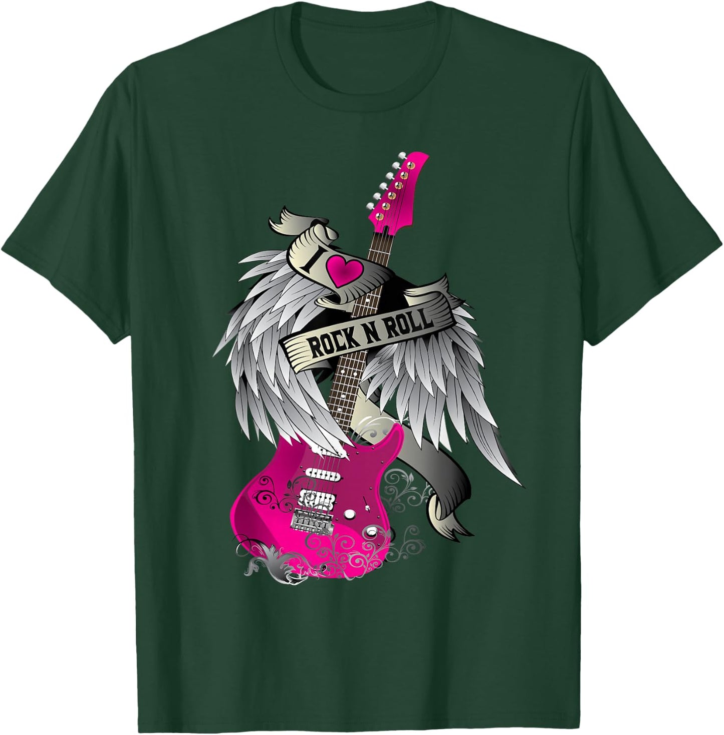 I Love Rock And Roll Guitar Angel Wings T-Shirt - T-Shirt | Forest