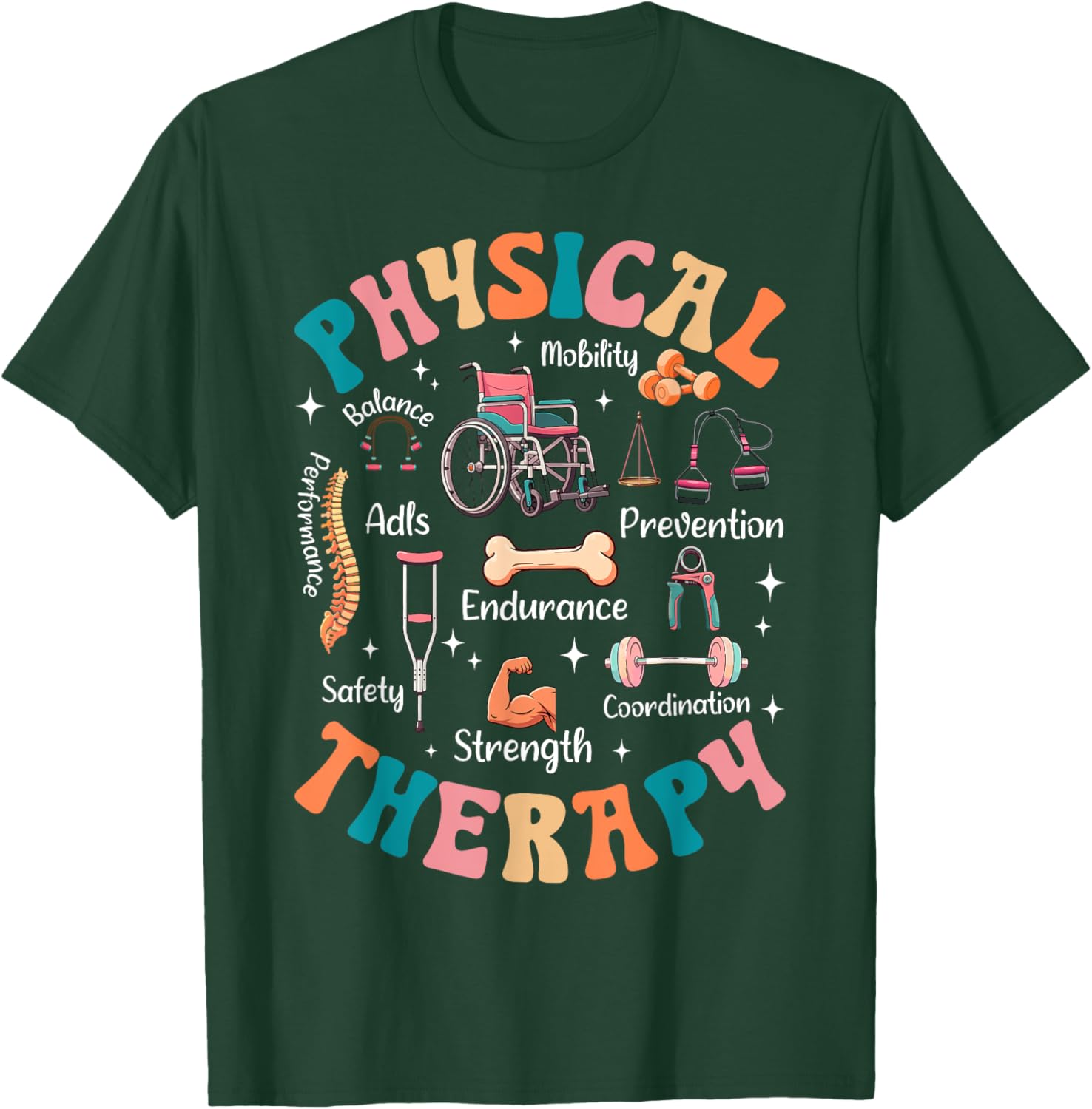 Retro Groovy Physical Therapy PTA Therapist Appreciation T-Shirt - T-Shirt | Forest