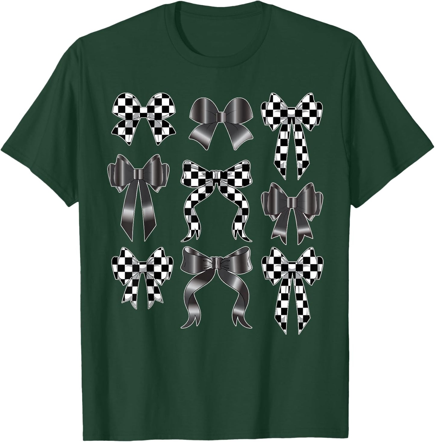 InGENIUS Coquette Bow Black Checkered Flag Racing Lover Racer Gift T-Shirt - T-Shirt | Forest