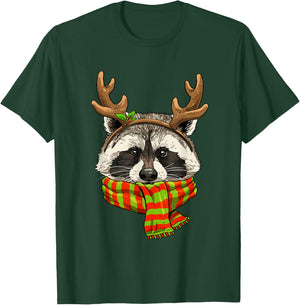Raccoon Christmas Shirt Xmas Reindeer Trash Panda Street Cat T-Shirt - T-Shirt | Forest
