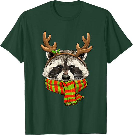 Raccoon Christmas Shirt Xmas Reindeer Trash Panda Street Cat T-Shirt - T-Shirt | Forest