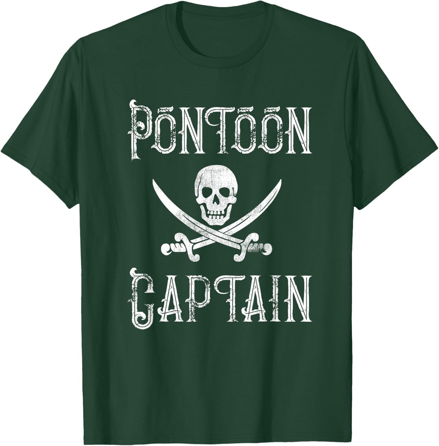 Vintage Pontoon Captain - Pirate Skull Pontoon Boat Lover T-Shirt - T-Shirt | Forest