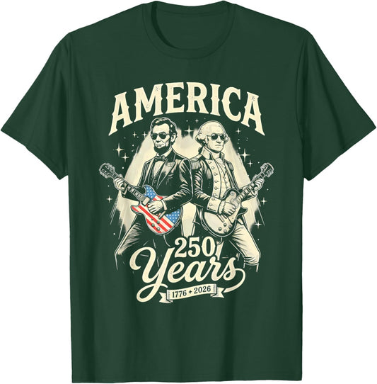 Vintage George Washington Lincoln Playing Guitar 250 Years T-Shirt - T-Shirt | Forest