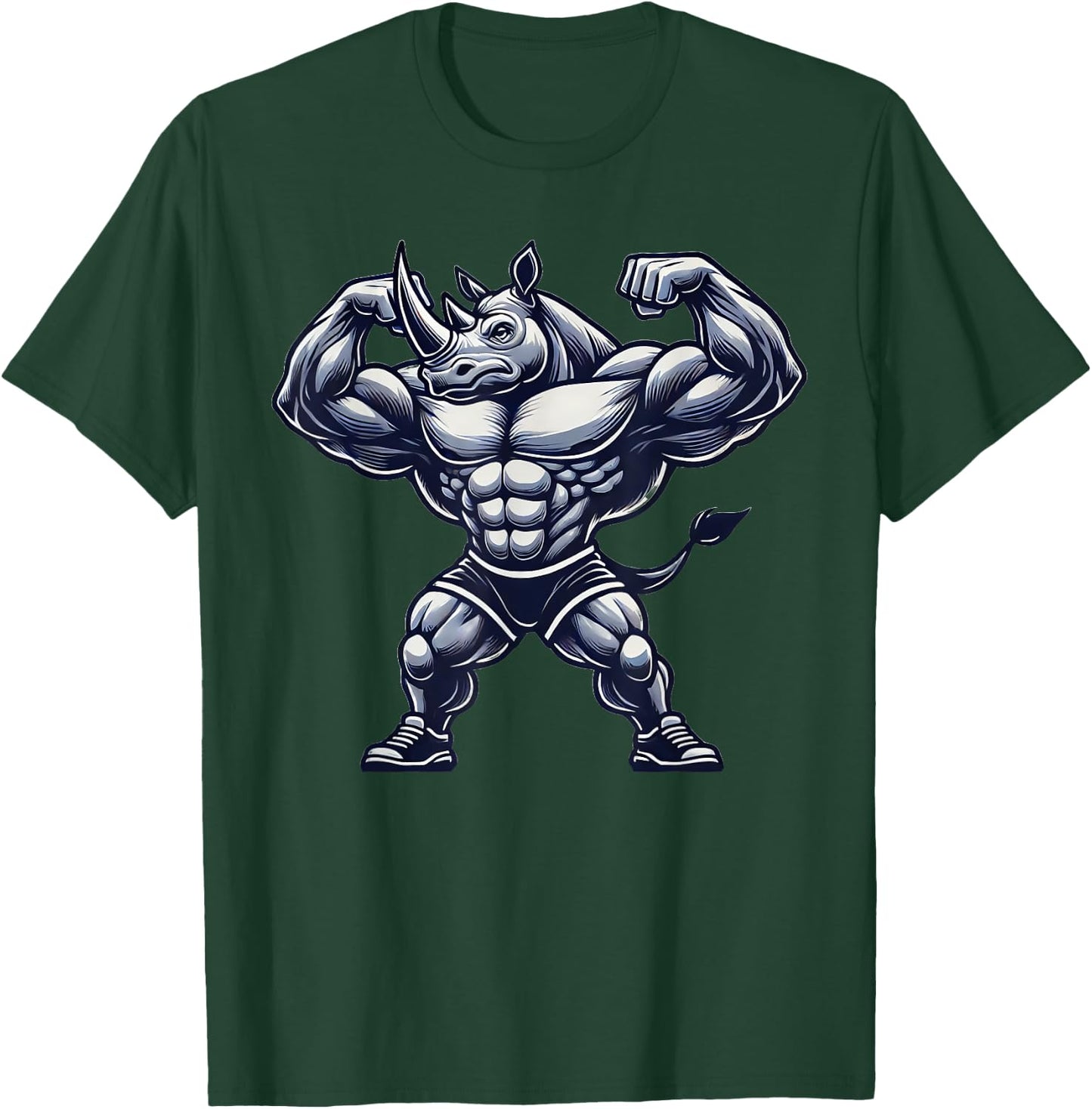 Muscular Rhino Powerlifting Weightlifting Gym Workout T-Shirt - T-Shirt | Forest