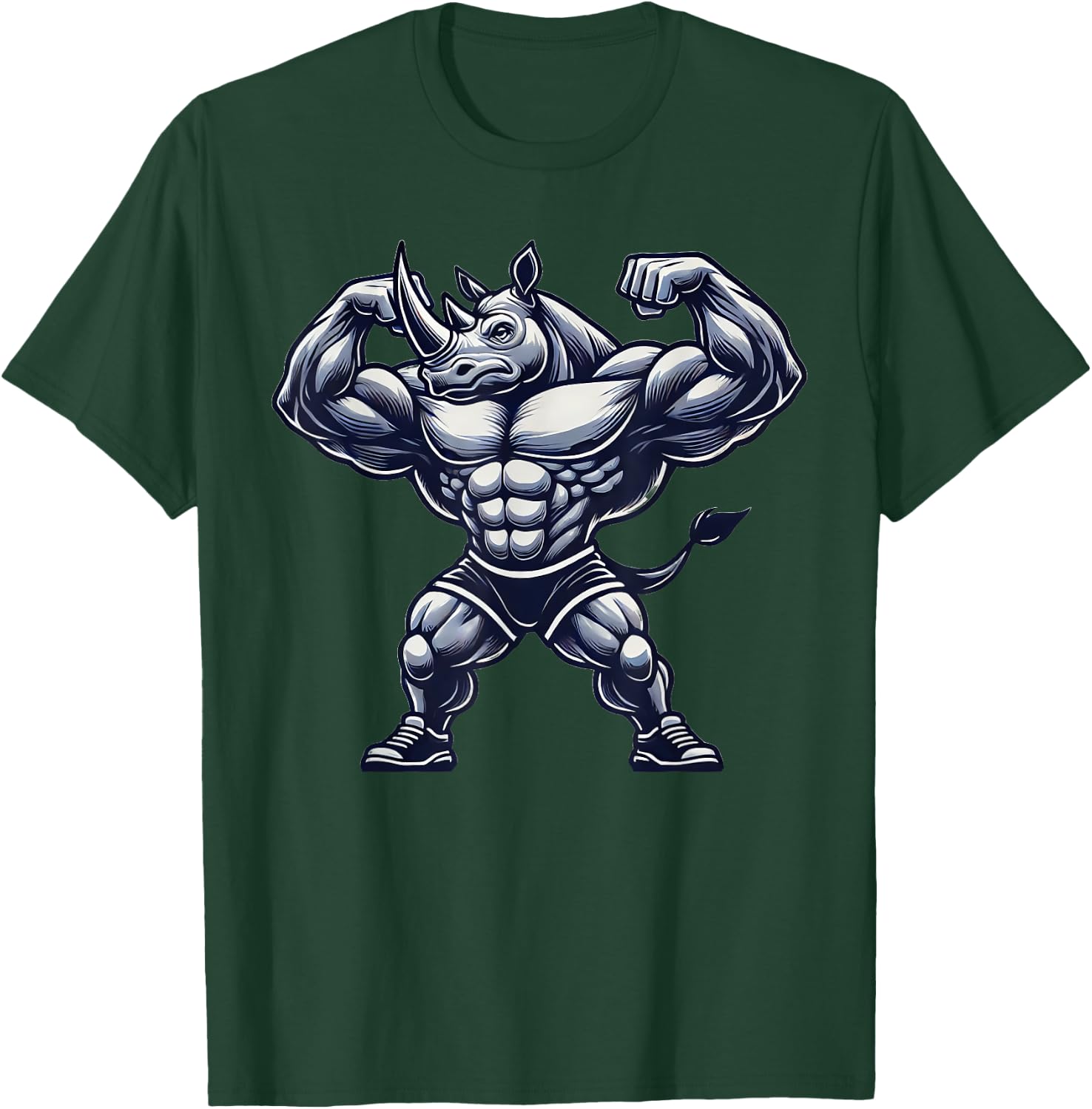 Muscular Rhino Powerlifting Weightlifting Gym Workout T-Shirt - T-Shirt | Forest