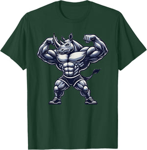 Muscular Rhino Powerlifting Weightlifting Gym Workout T-Shirt - T-Shirt | Forest