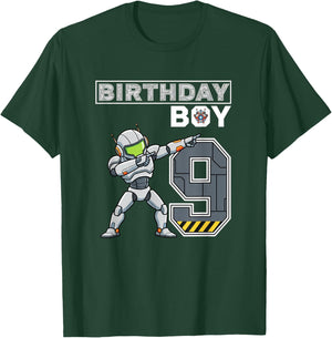 Birthday Boy 9 Robot Party Stem Kids Space Gamer T-Shirt - T-Shirt | Forest