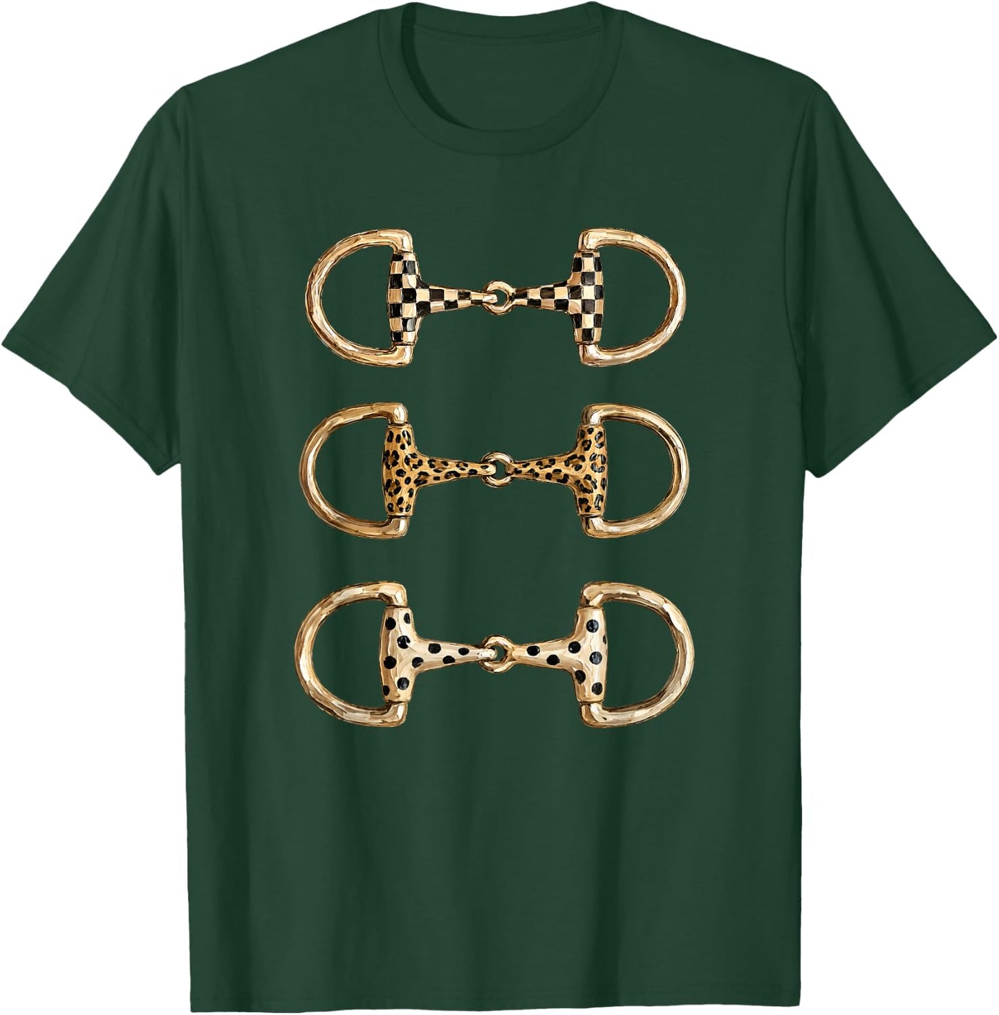 Brushstroke Checkered Leopard Horse Bit,Country Horse Riding T-Shirt - T-Shirt | Forest