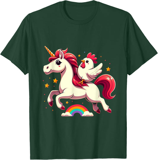 Chicken Riding A Unicorn Boys Girls Men Women Kids Adults T-Shirt - T-Shirt | Forest
