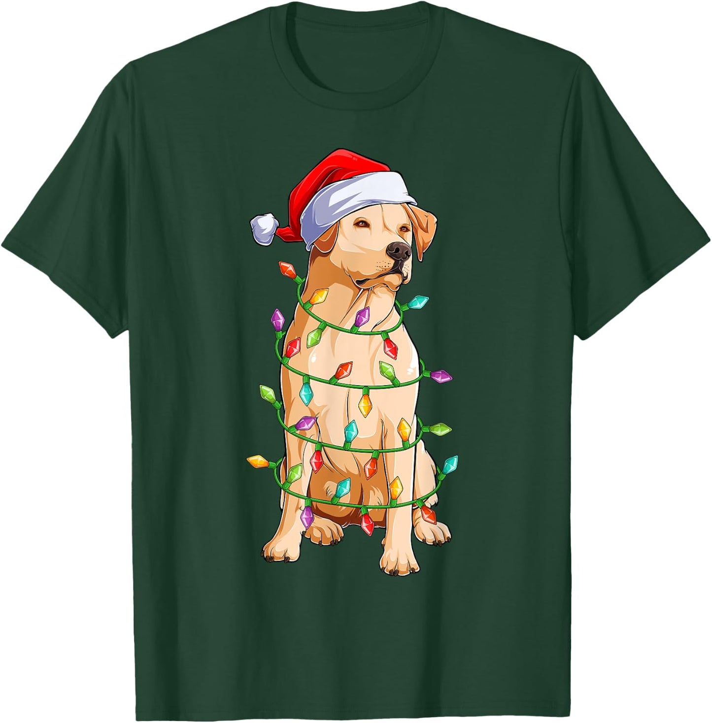 Xmas Lights Santa Hat Labrador Dog Christmas T-Shirt - T-Shirt | Forest