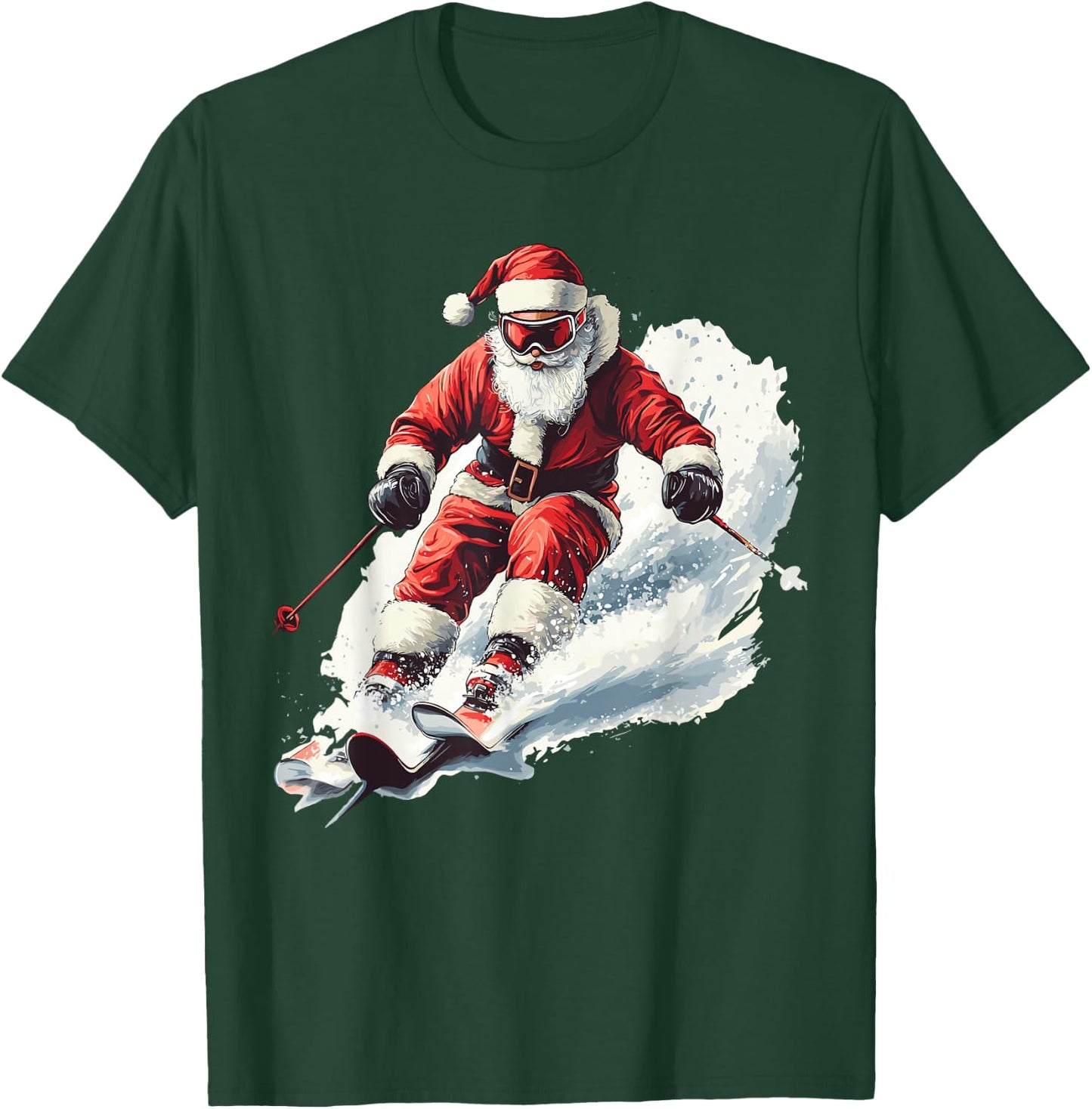 Santa Skiing Funny Christmas Skier Ski Racer Xmas Pajama T-Shirt - T-Shirt | Forest
