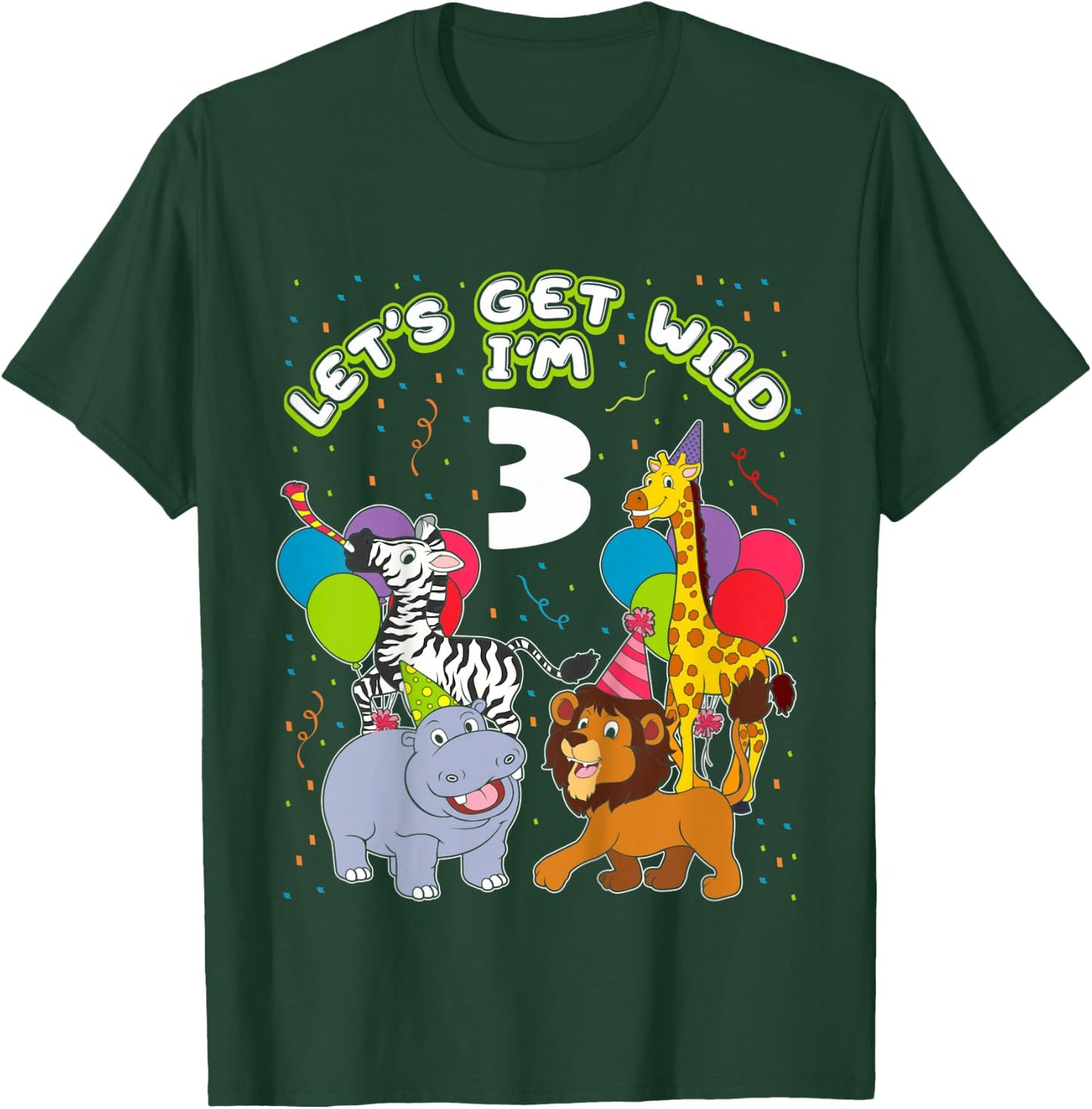 Kids Safari Birthday 3 Zoo Animals Lets get Wild I'm 3 Party Gift T-Shirt - T-Shirt | Forest