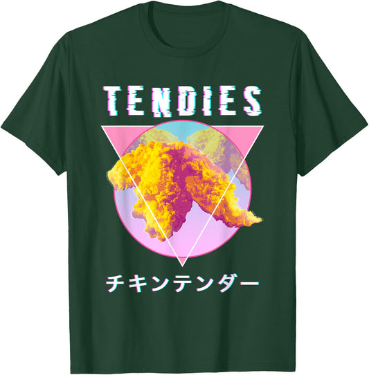 Vaporwave Tendies Chicken Tenders Japanese Kanji Glitch Art T-Shirt - T-Shirt | Forest